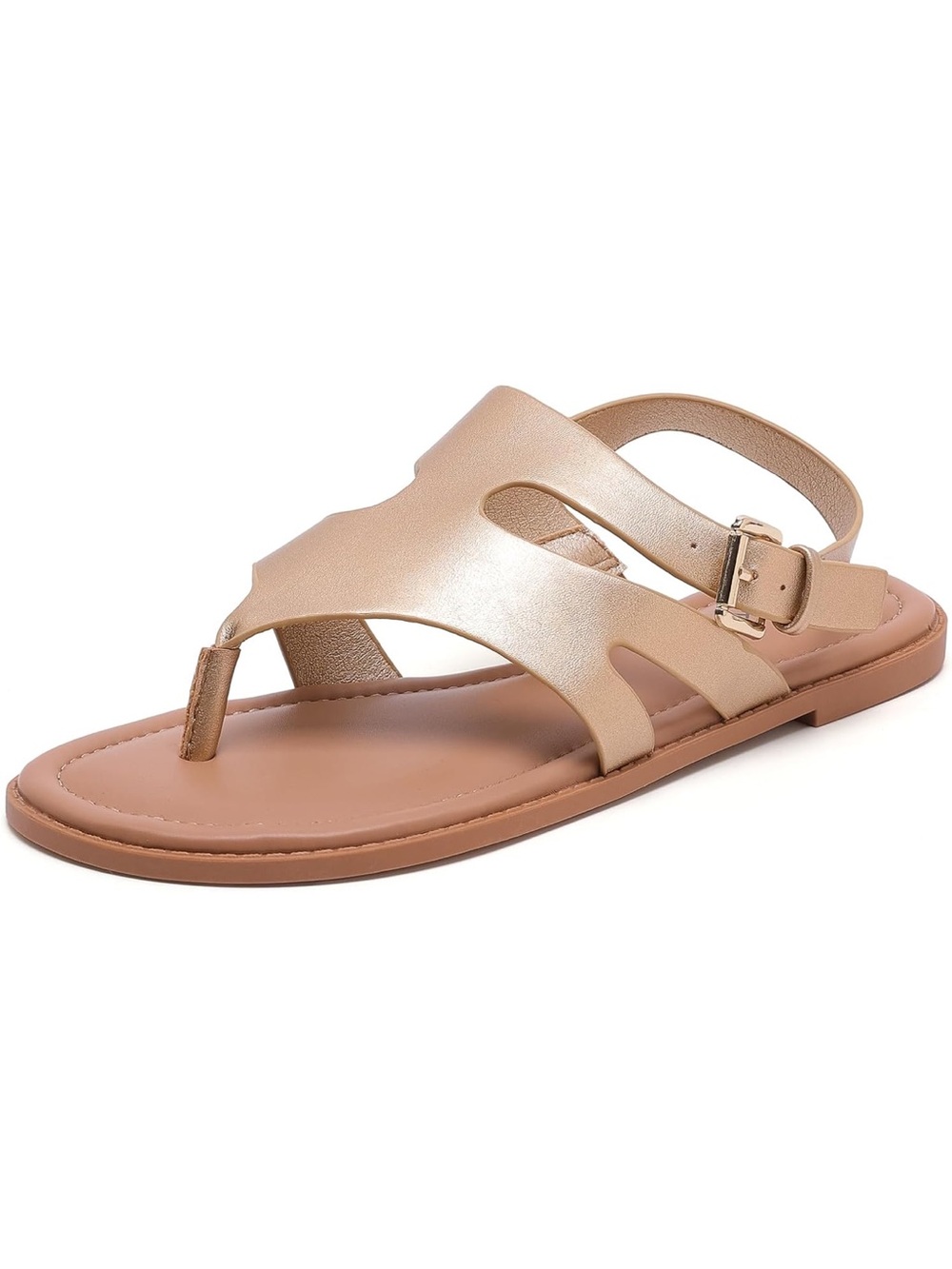 Luoika Women’s Wide Width Gold Flat Sandals SZ 8XW New